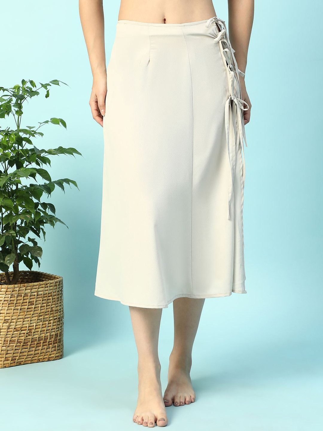 Oxolloxo Women Solid Elasticated With Tie-Up String Detail Beachwear Skirt