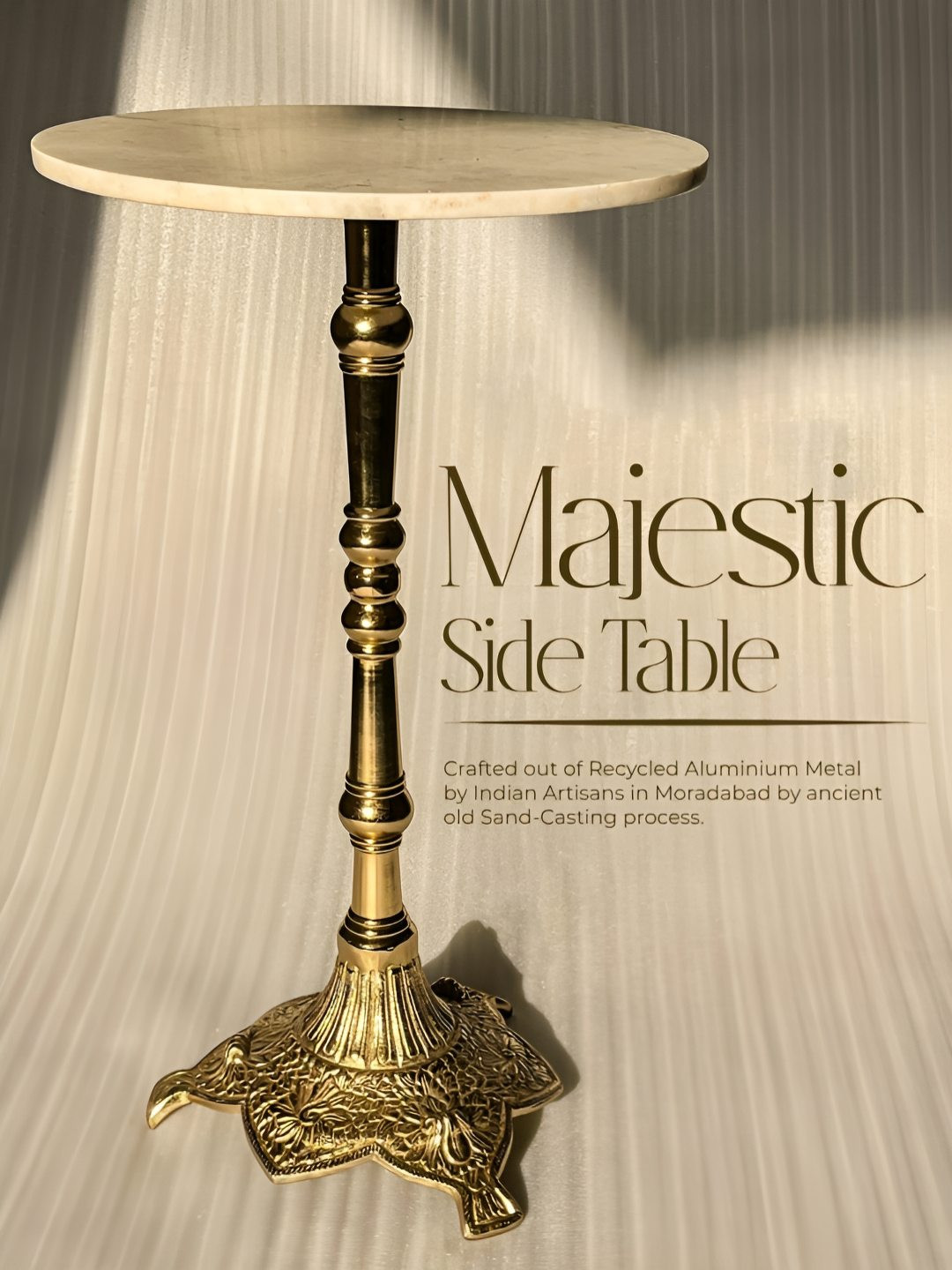 Qdore Home Majestic White & Yellow Textured Metal Bedside Table