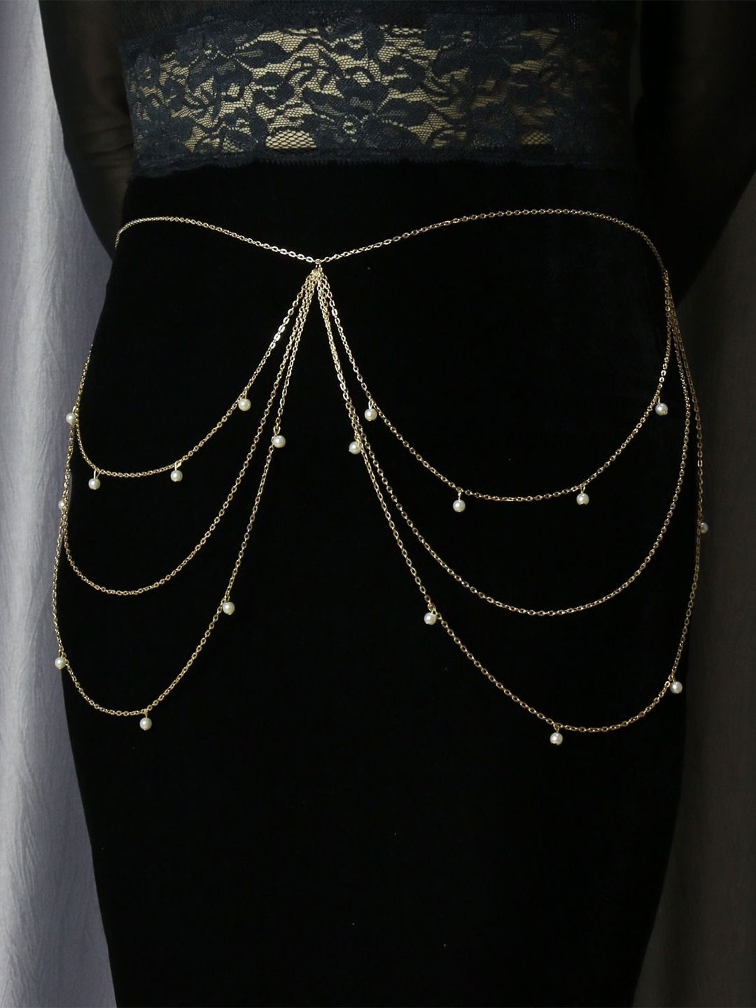 Fabme Women Gold Plated Beaded Four Layered Waist Chain