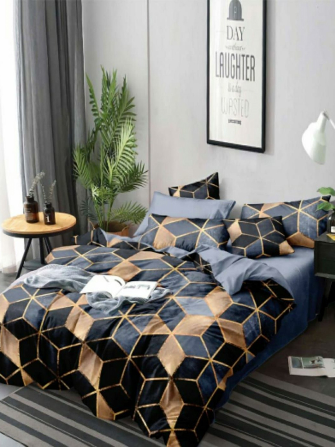 Aura Brown Unisex Geometric TC Cotton Blend Double Size Bedsheet With 2 Pillow Covers