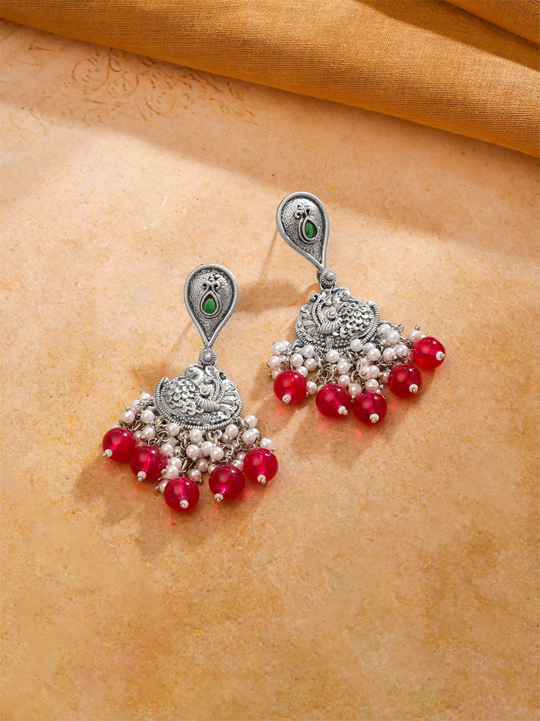 Yellow Chimes Siver Plated Artificial Stones Contemporary Drop Earrings