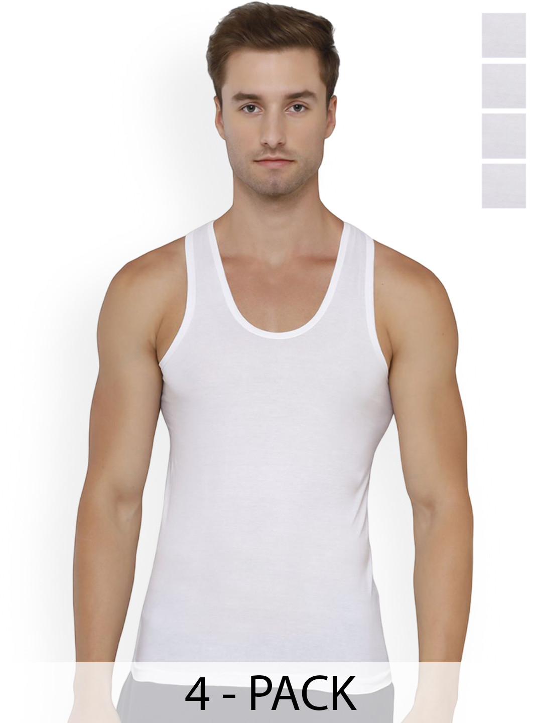 Euro Pack Of 4 Cotton Undershirt Vests Euro-Micra-White-RN-4