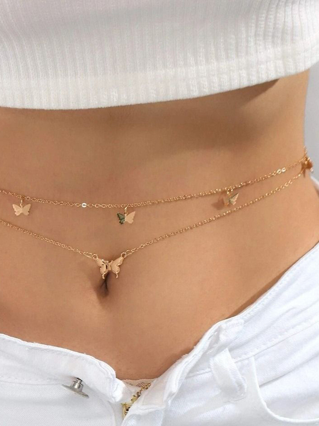 Fabme Set Of 2 Gold-Plated Butterfly Waist Chain