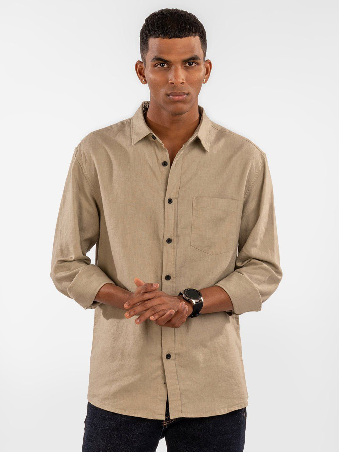 Eszett Spread Collar Casual Linen Shirt