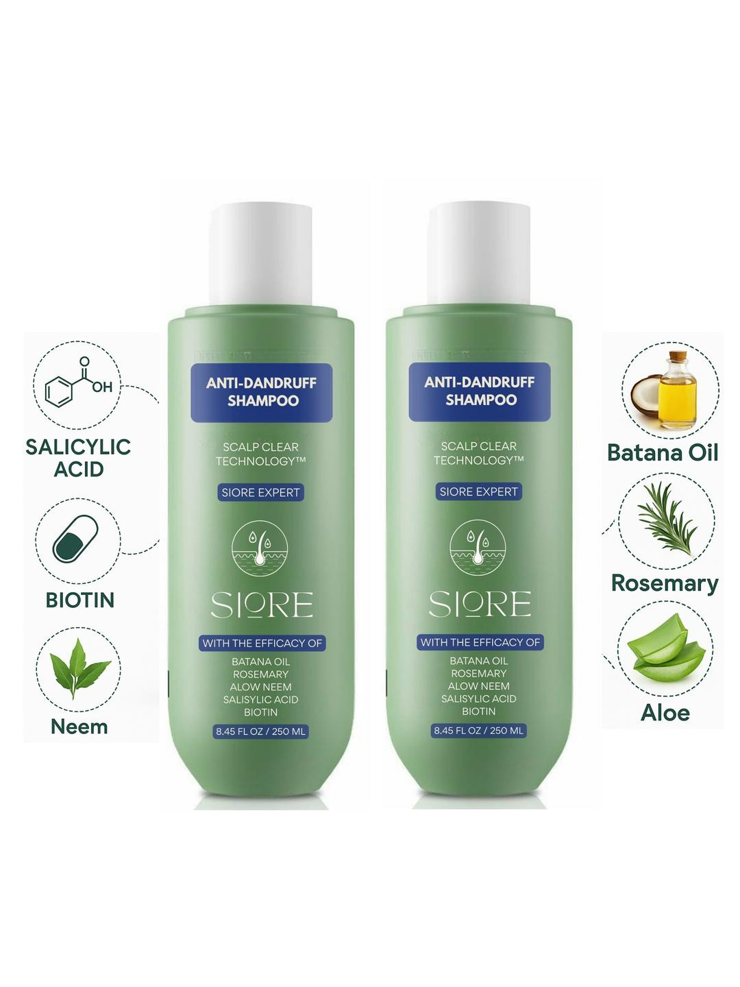 SIORE Pack of 2 Anti Dandruff Shampoo with Salicylic Acid & Biotin 250 ml