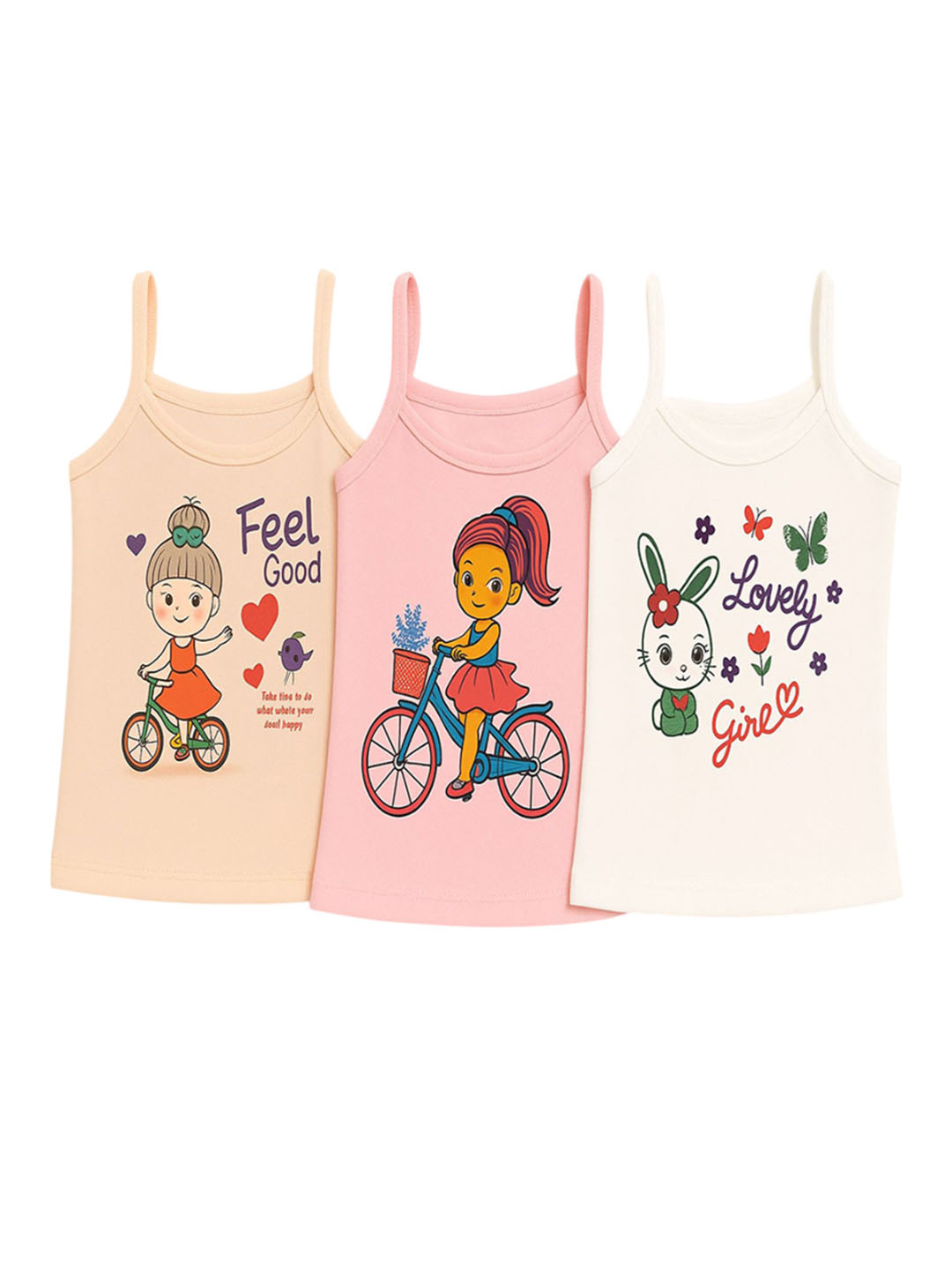 CORTICA Girls Pack Of 3 Printed Cotton Camisoles