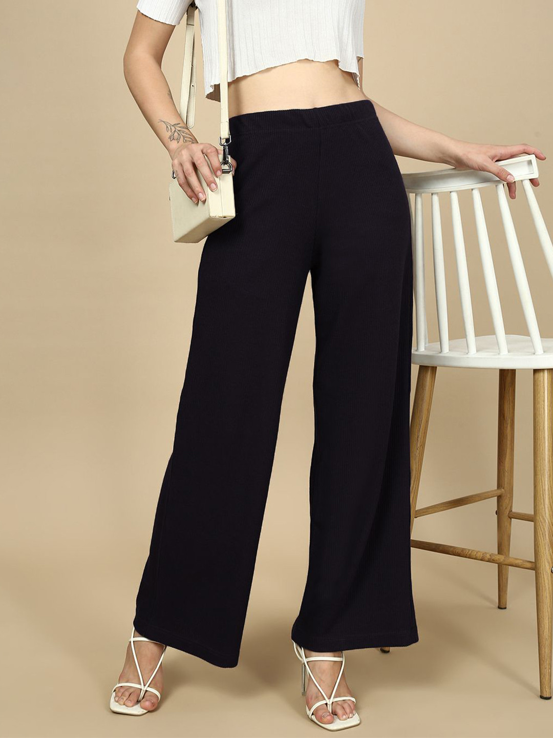 PYNK Women Fit Mid Rise Pleated Palazoo