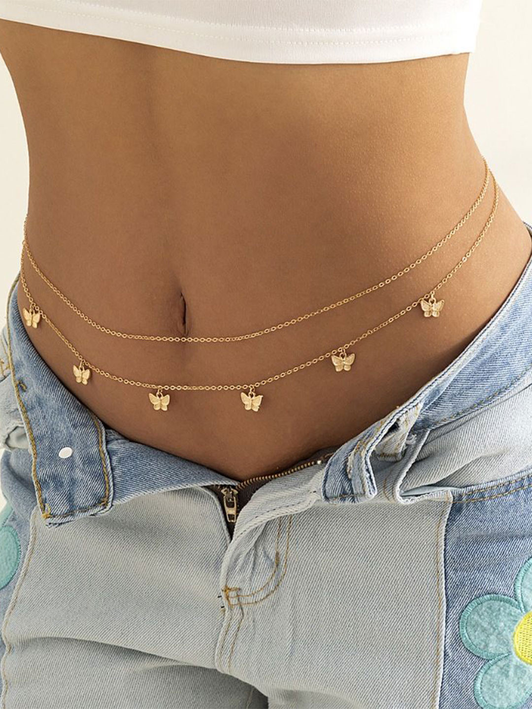 Fabme Set Of 2 Gold-Plated Butterfly Waist Chains