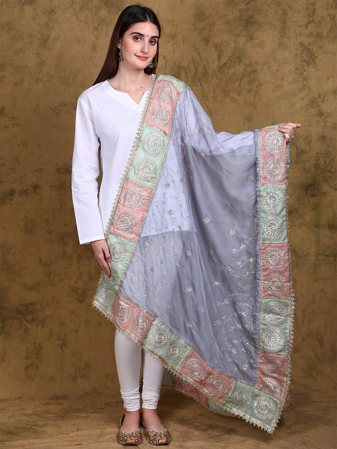 Exotic India Zari Gota Patti Dupatta From Amritsar With Chakra Motifs Border
