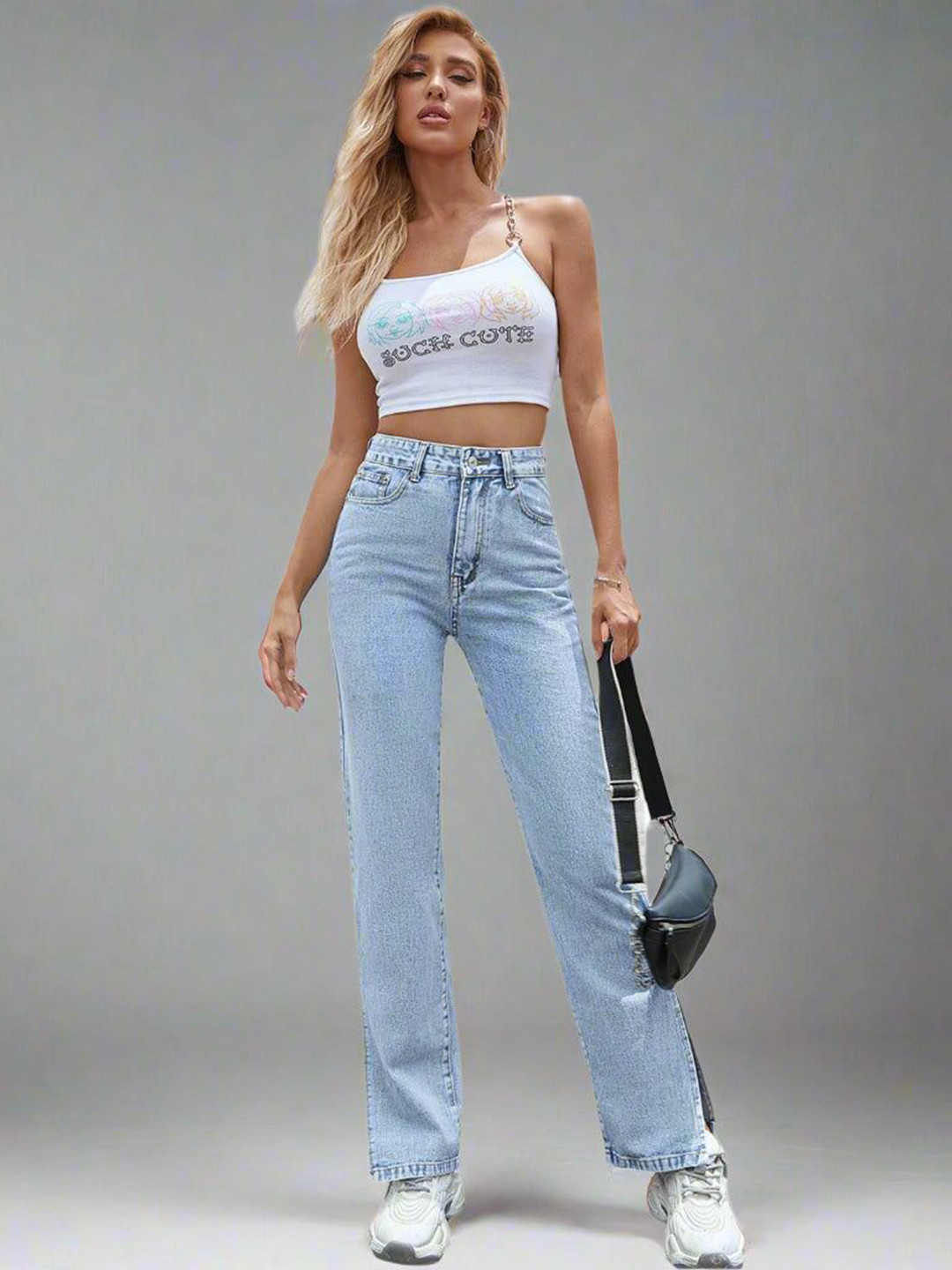 Outzidr Women Regular Fit Mid-Rise  Jeans With Side Slit