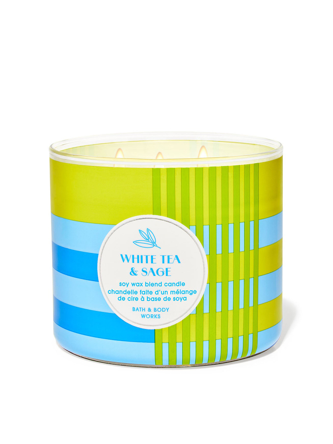 Bath & Body Works Scented 3 Wick White Tea & Sage Striped Geometric Regular Jar Candles
