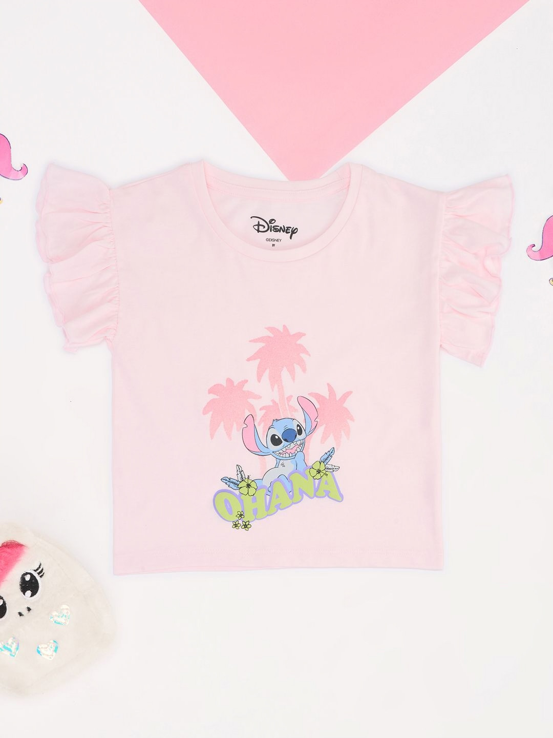 Pantaloons Junior Girls Lilo & Stitch Printed Round Neck Cap Sleeves Pure Cotton T-shirt