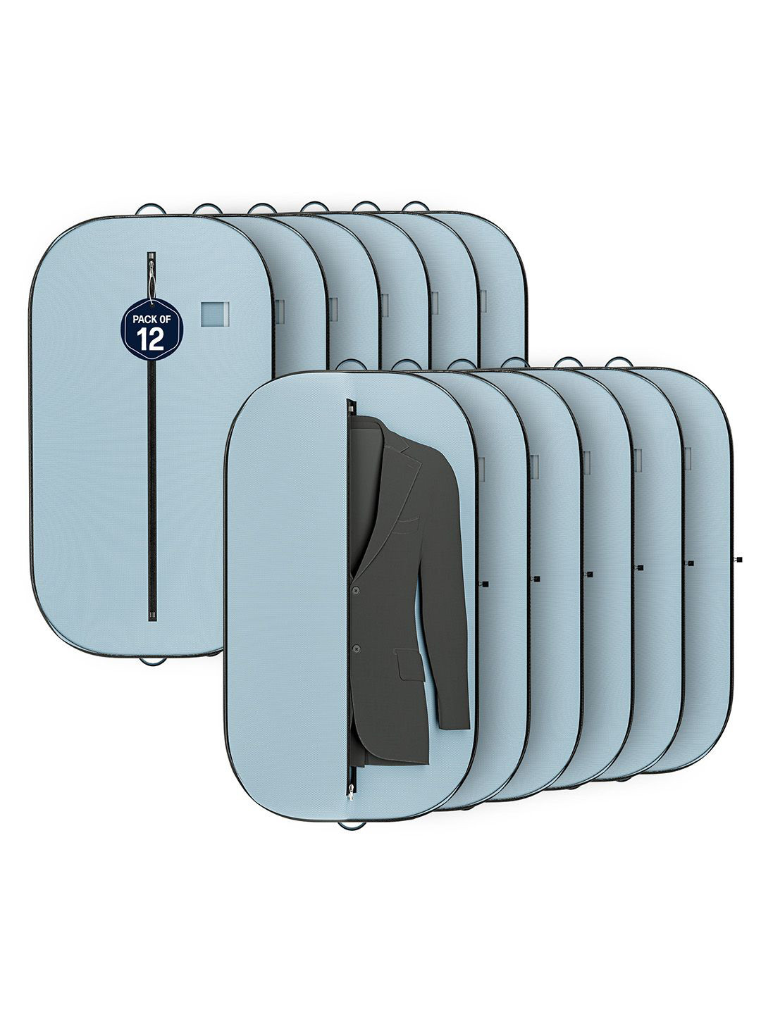 Kuber Industries Grey & Black 12 Pieces Textured Non-Woven Suit Organisers With Zip