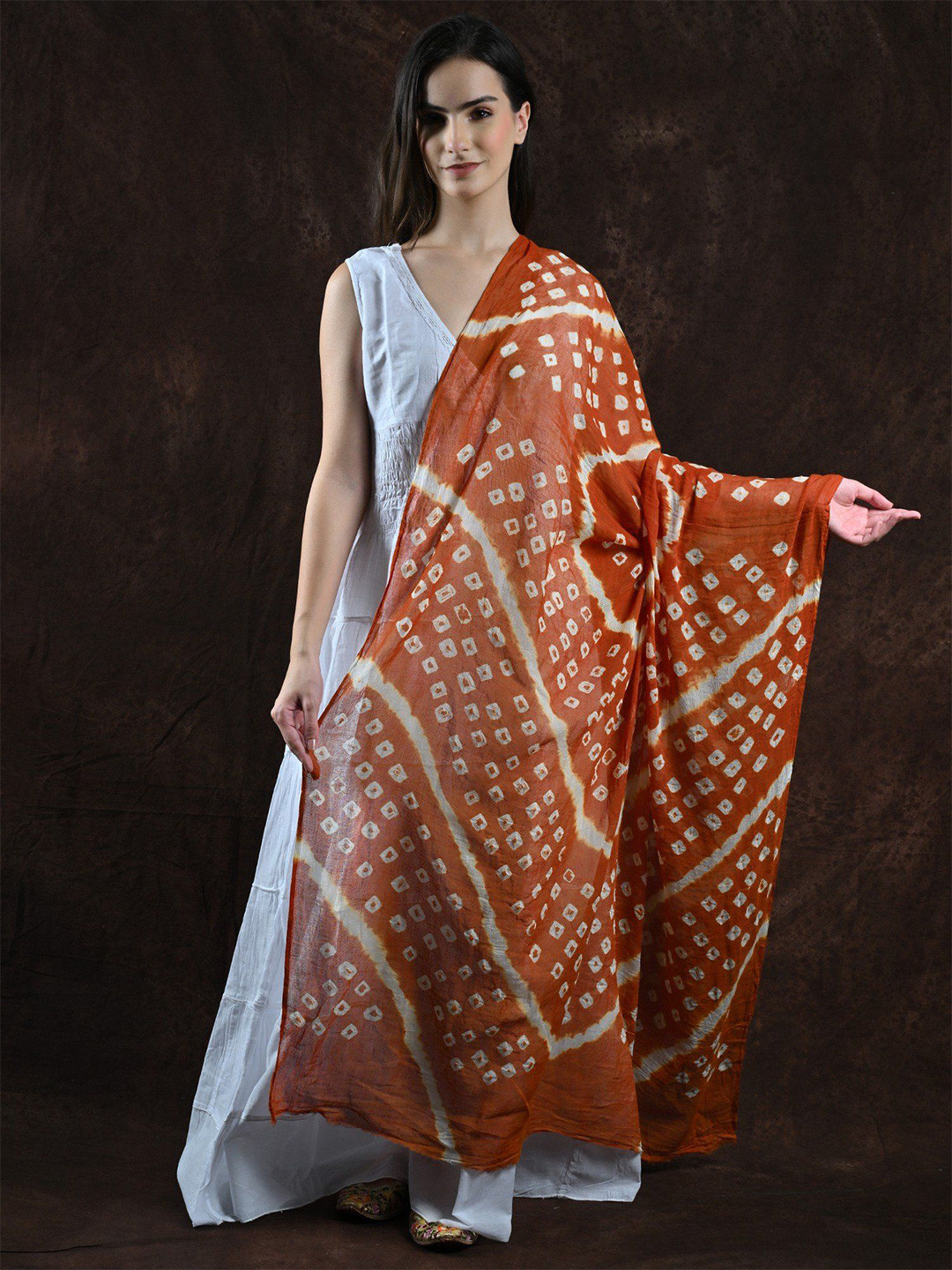 Exotic India Bandhani Leheria Tie-Dye Printed Pure Cotton Dupatta From Gujarat