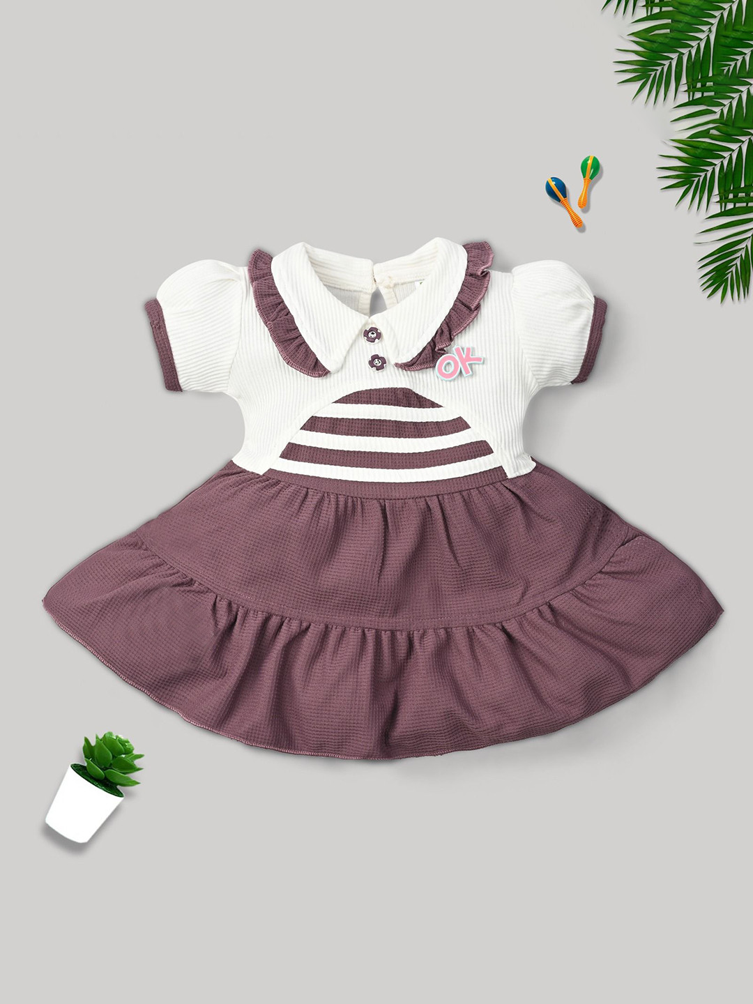 Hijo Kids Wear Colourblocked Shirt Collar Fit & Flare Dress