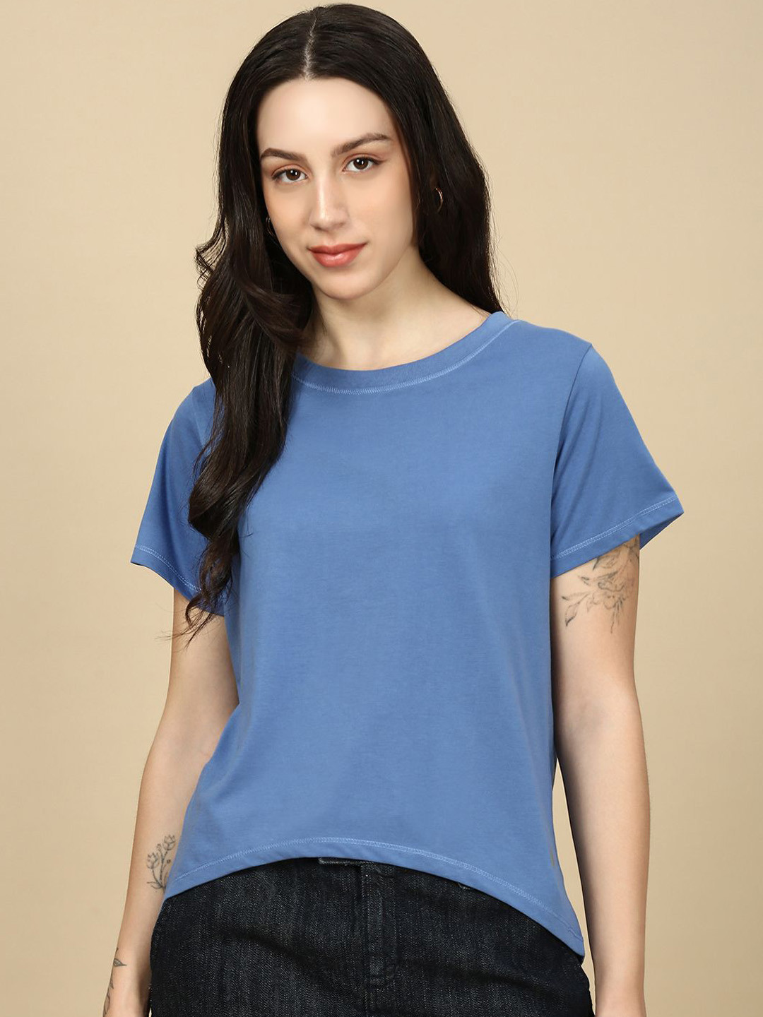 PYNK Round Neck Pure Cotton T-Shirt