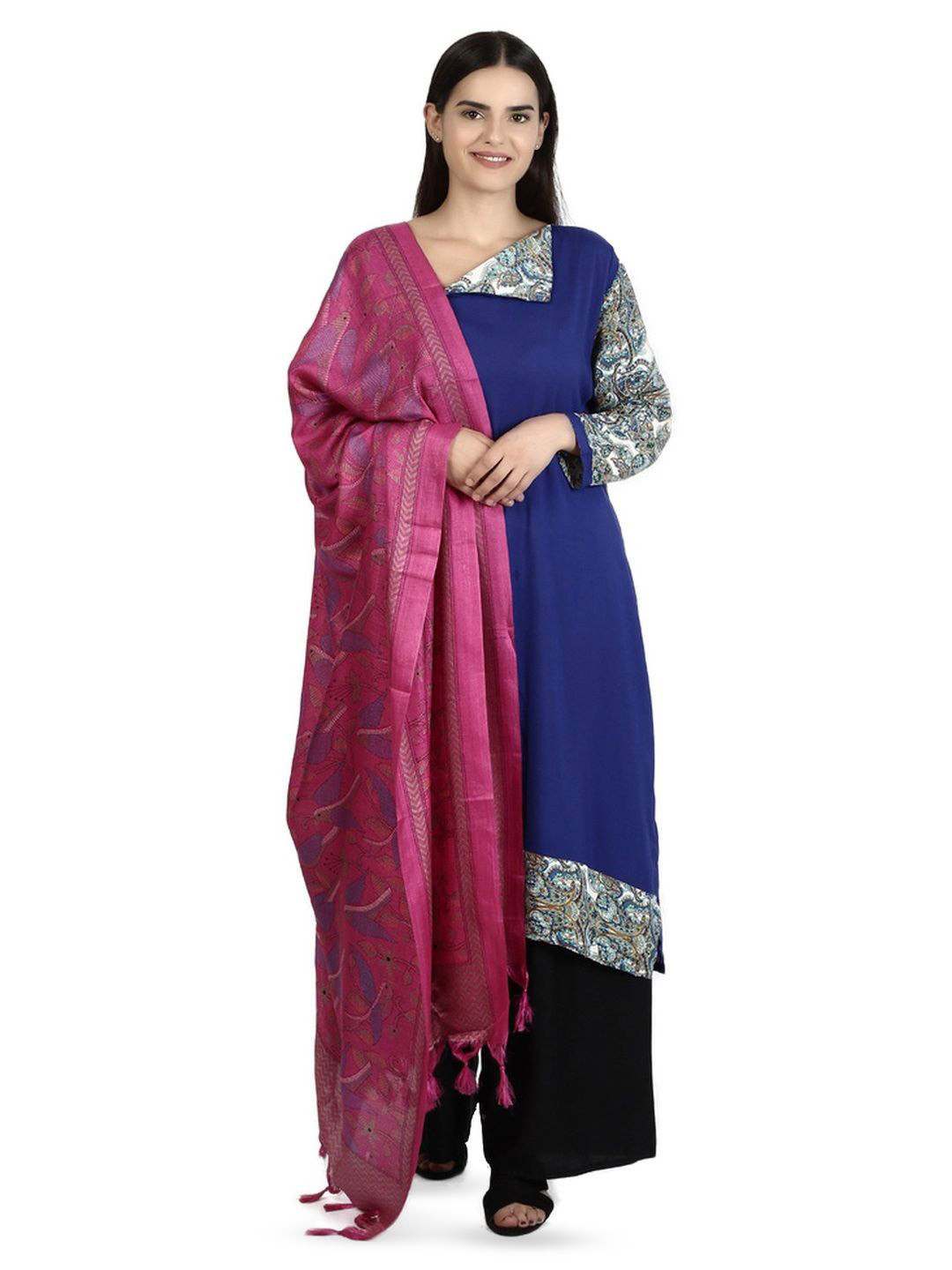 Karthav Fashion Bird Motifs Patola Printed Tasselled Border Dupatta