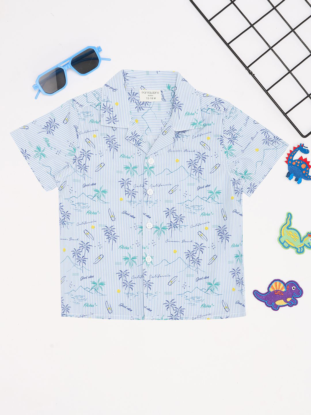 Pantaloons Baby Boys Floral Printed Cuban Collar Pure Cotton Casual Shirt