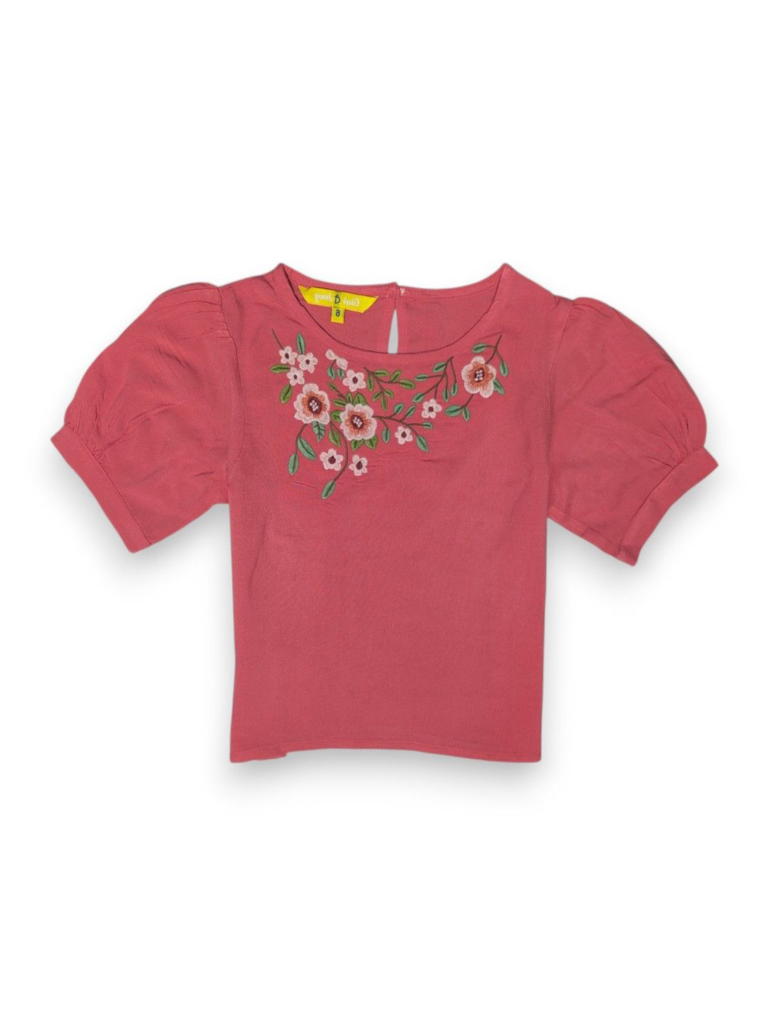 Gini and Jony Kids Girls Floral Embroidered Round Neck Cotton Crop Top