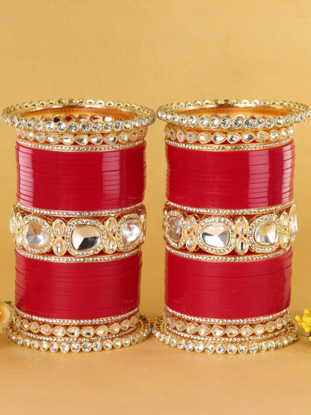 NMII Set Of 70 Metal and Gold Chuda Zircon Diamond-Studded Bangles