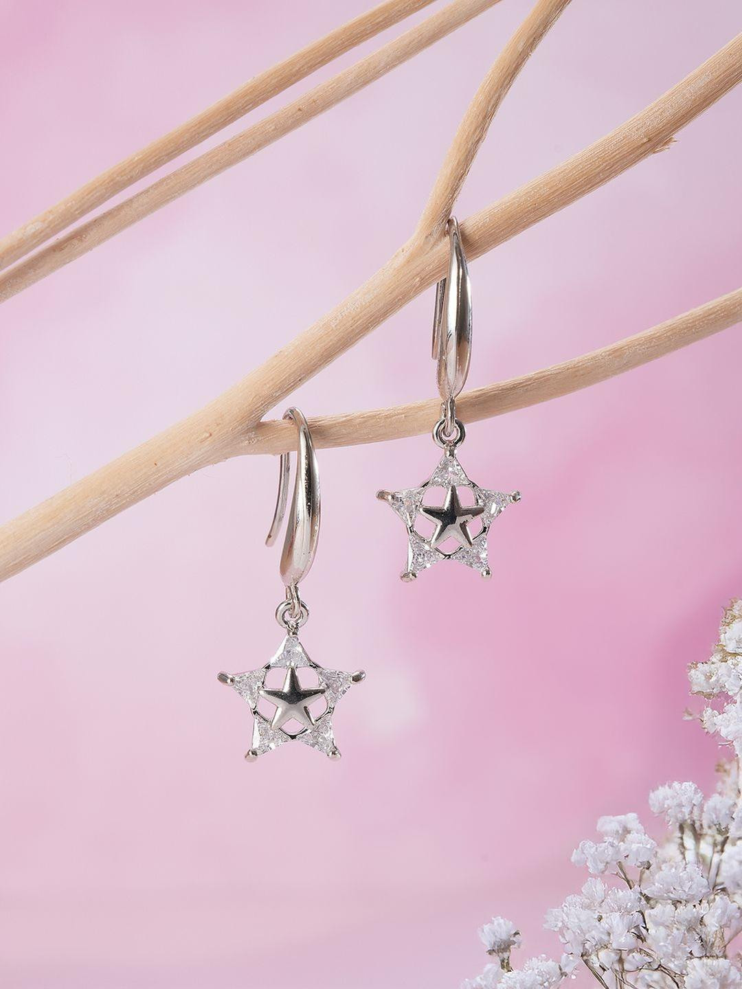 DressBerry Rose Gold Plated Crystal Stone Studdded Star Shaped Drop Earrings