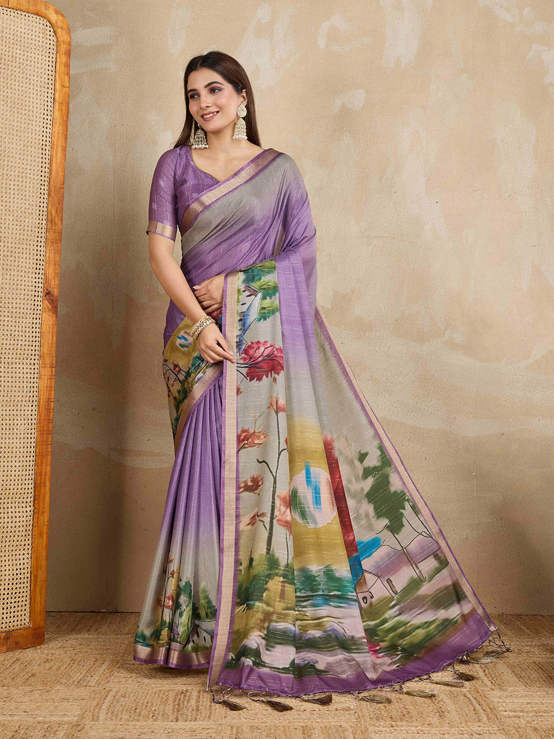 Mitera Women Abstract Print Zari Pure Chiffon Saree