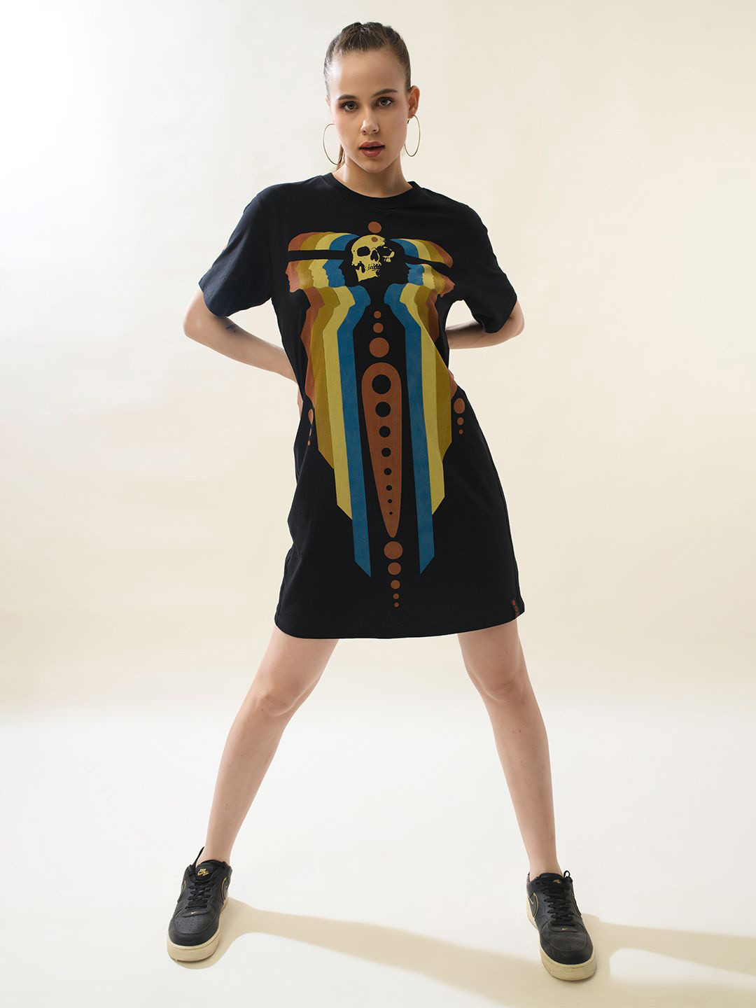 PUNK Women Printed Cotton T-shirt Dress