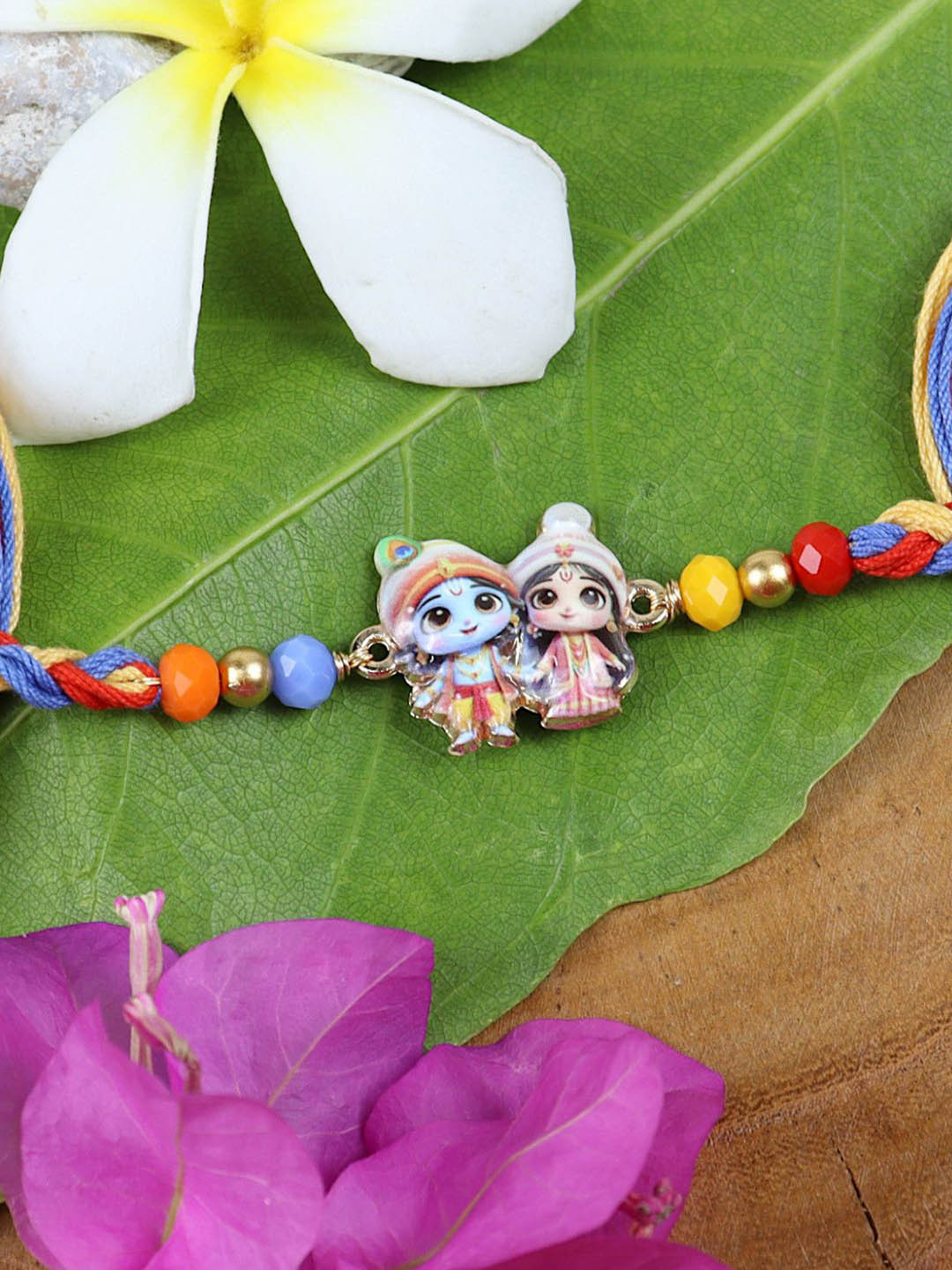 Asthetika Stones Studded Radha Krishna Thread Wraparound Rakhi With Roli Chawal