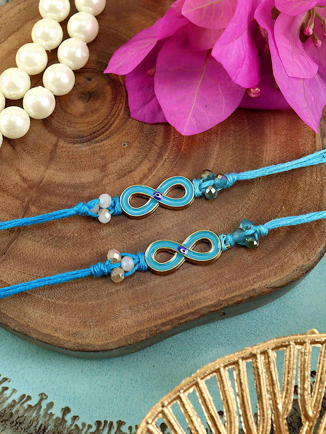 Asthetika Set of 2 Infinity Evil Eye Thread Rakhi With Roli Chawal