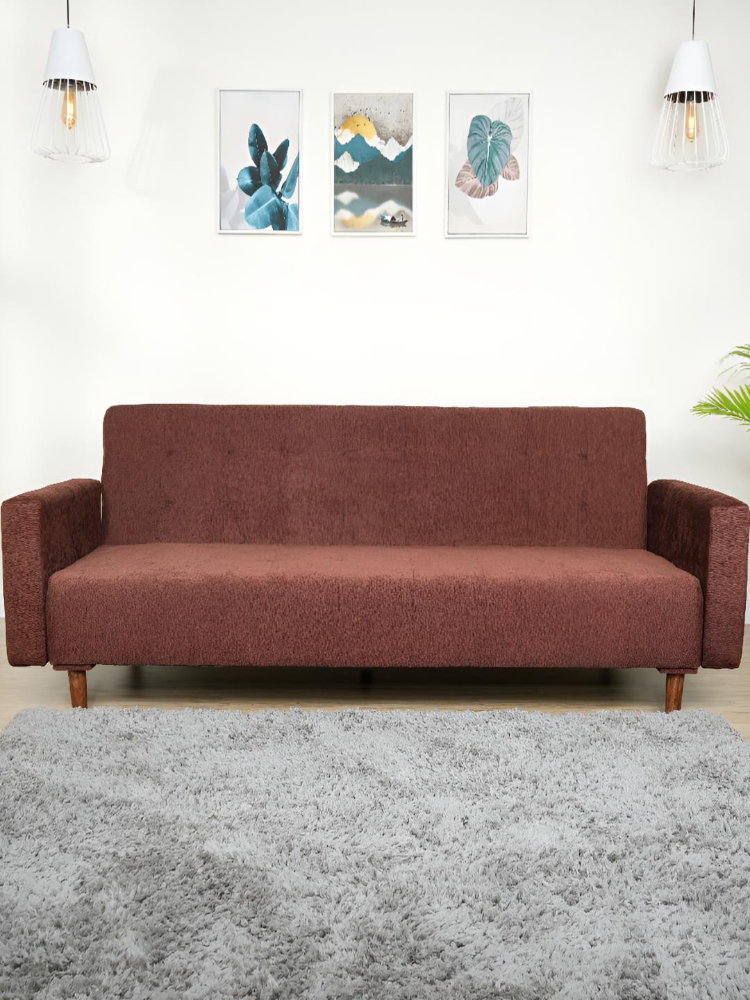 Solis Primus Comfort for all Coffee Brown Wooden 3 Seater Fold Out Sofa Cum Bed