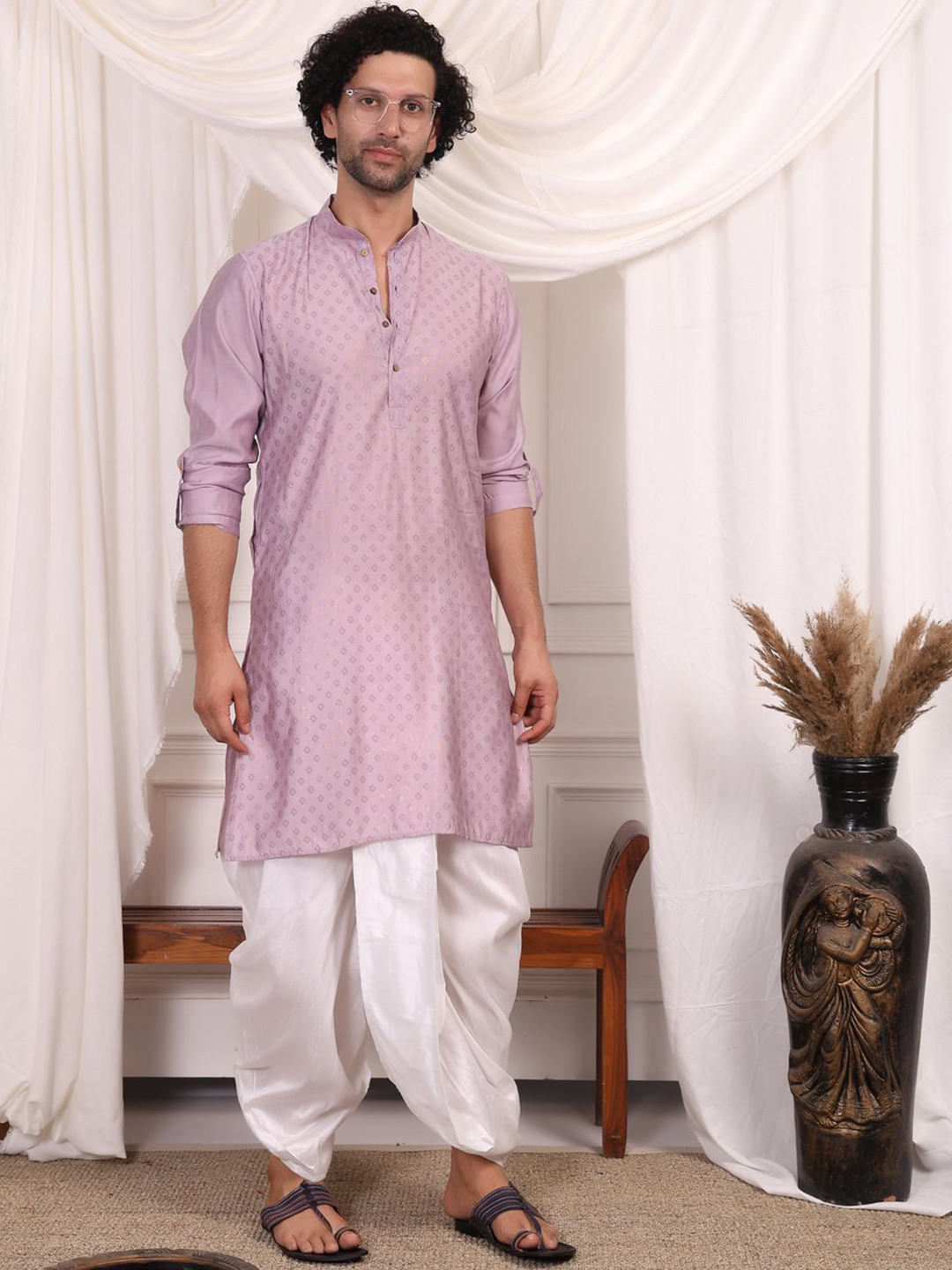 MIDAV Men Floral Printed Block Print Festive Straight Kurta