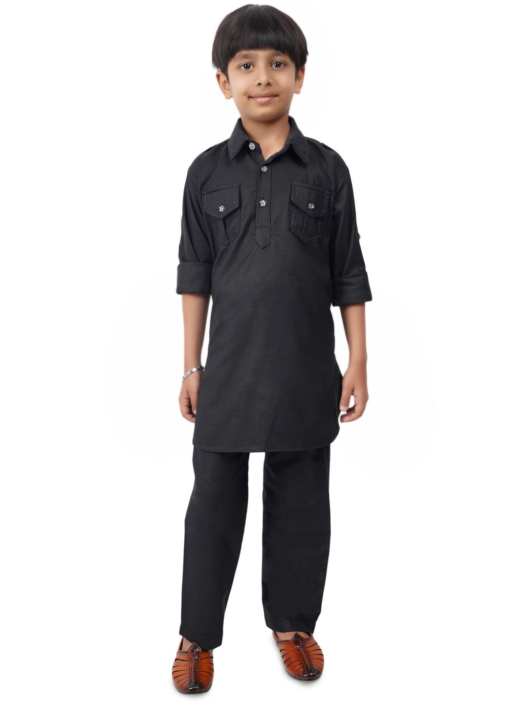 VALUE CREATION Boys Shirt Collar Regular Pathani Kurta with Trousers
