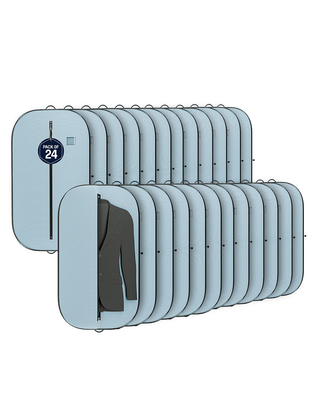 Kuber Industries Grey & Black 24 Pieces Textured Non-Woven Suit Organisers With Zip