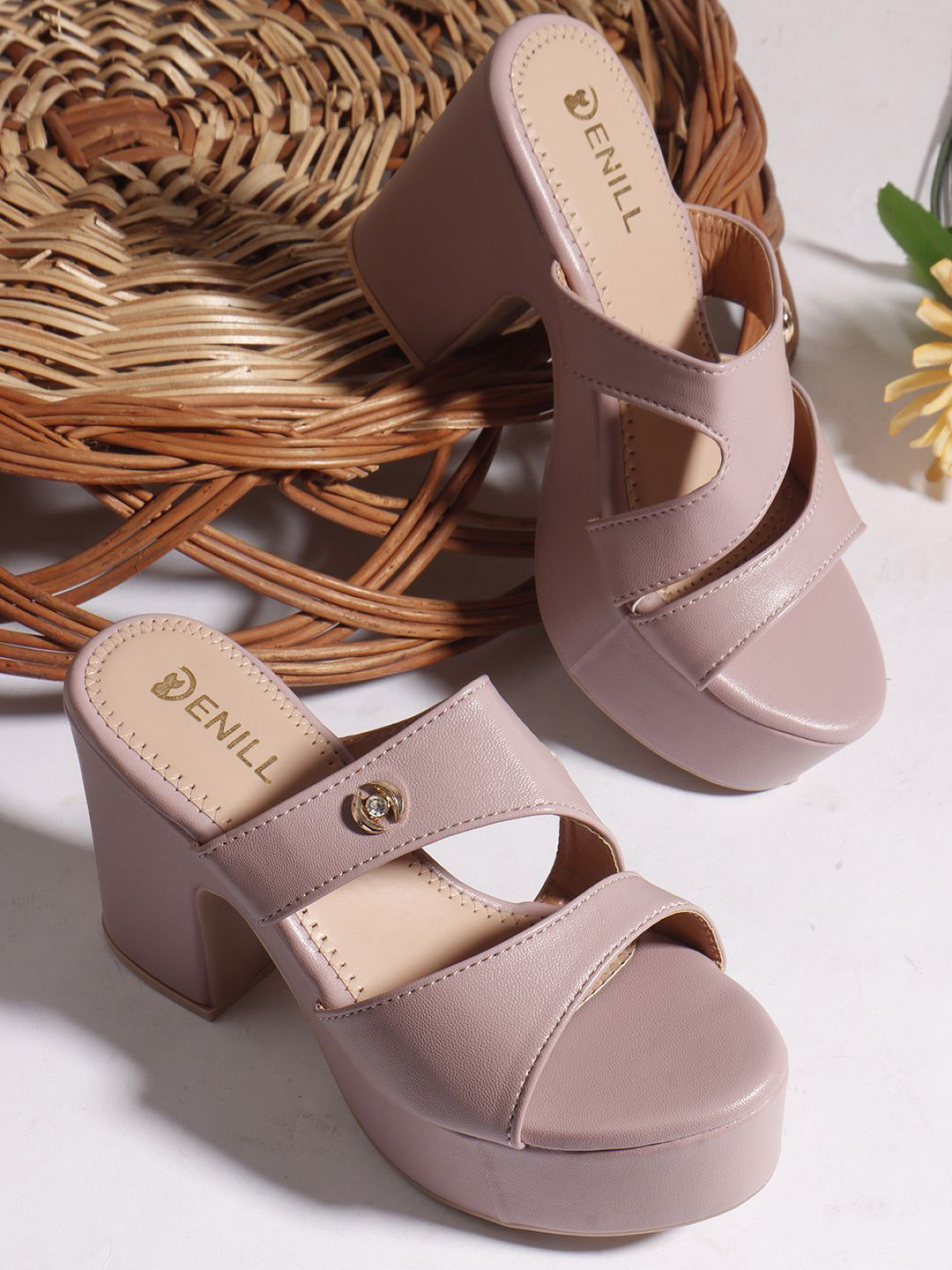 Denill Women Solid Open Toe Block Heel Sandals