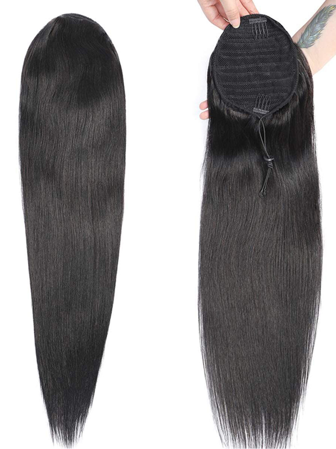 RITZKART Tape In Straight Ponytail Hair Extension- Dark Brown- 26 Inch