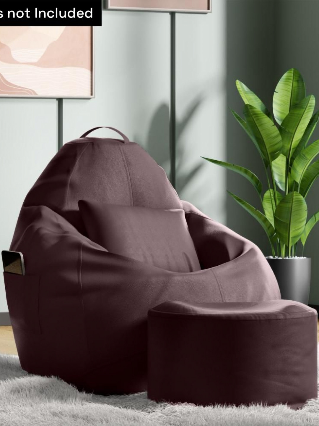 wakefit Brown 4XL Tear Drop Bean Bag Cover With Footrest & Cushion