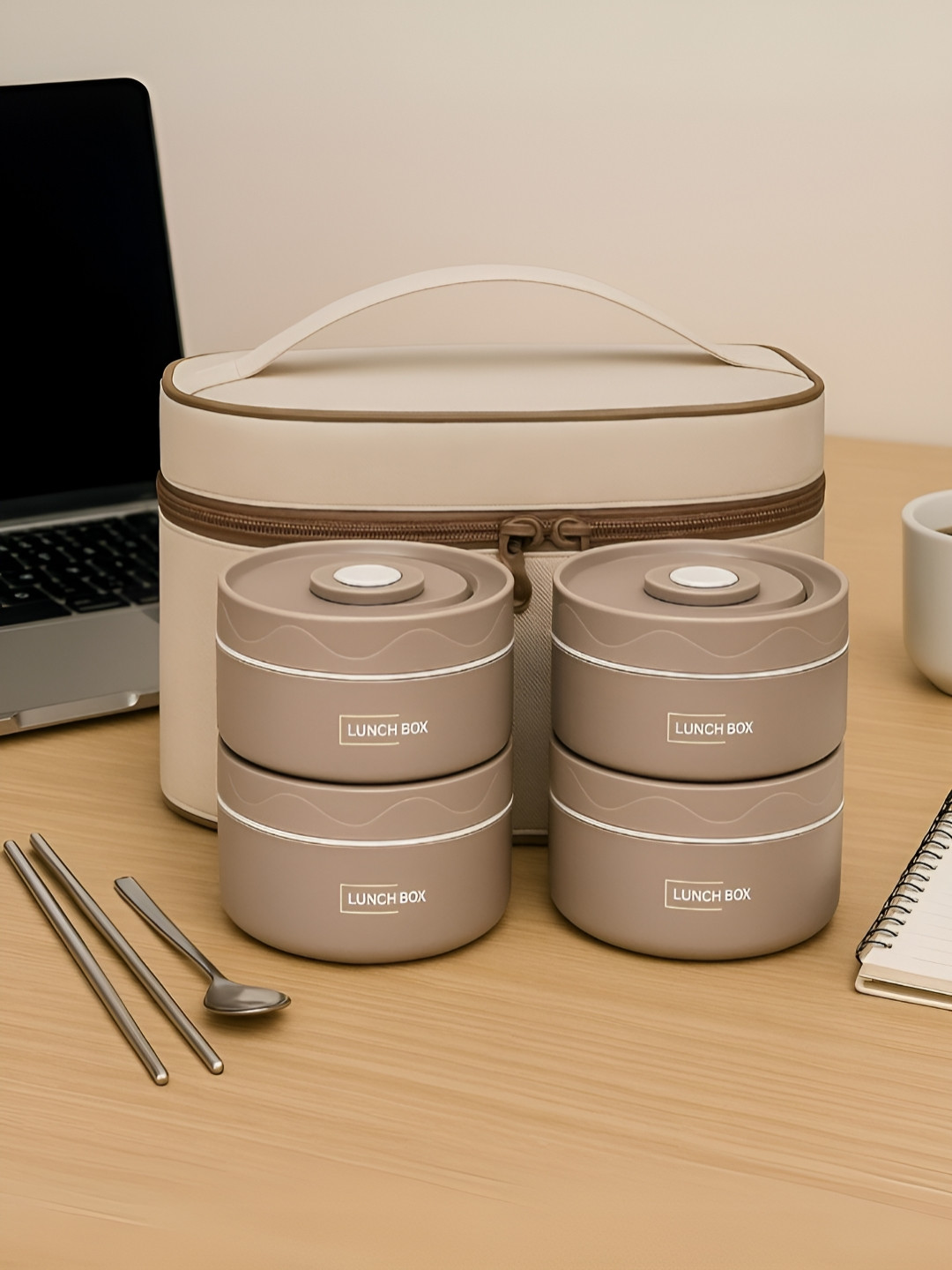 Myntra Elegant Homes Brown Stainless Steel 4 Layer Bento Lunch Box With Bag