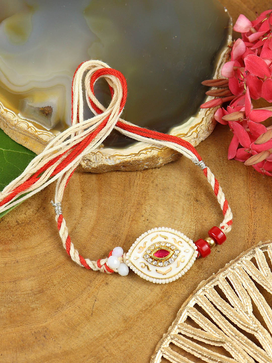 Asthetika Meena Diamond Stone Thread Rakhi With Roli Chawal