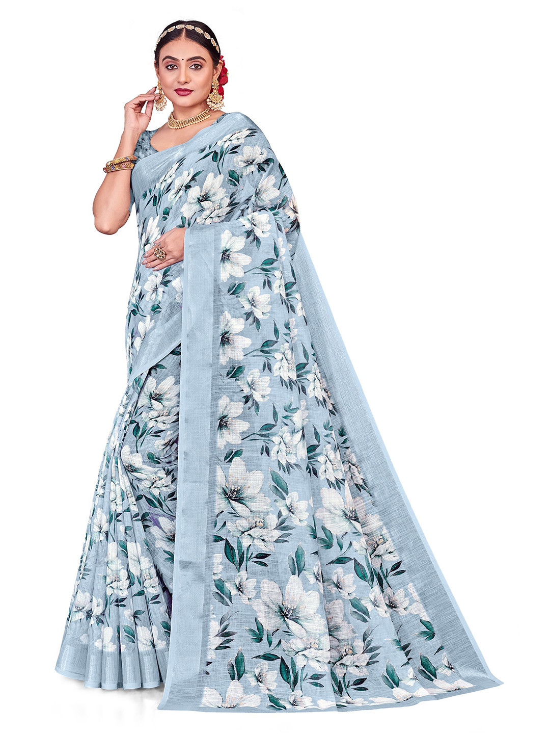 Lichee Floral Printed Saree With Blouse Piece