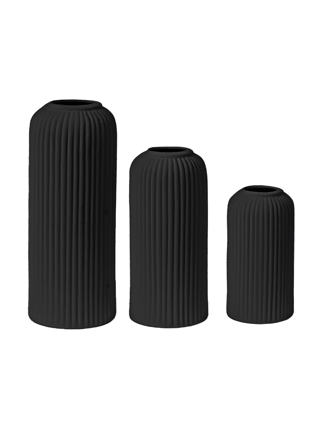 BODHI HOUSE 3Pcs Black Textured Ceramic Flower Vases