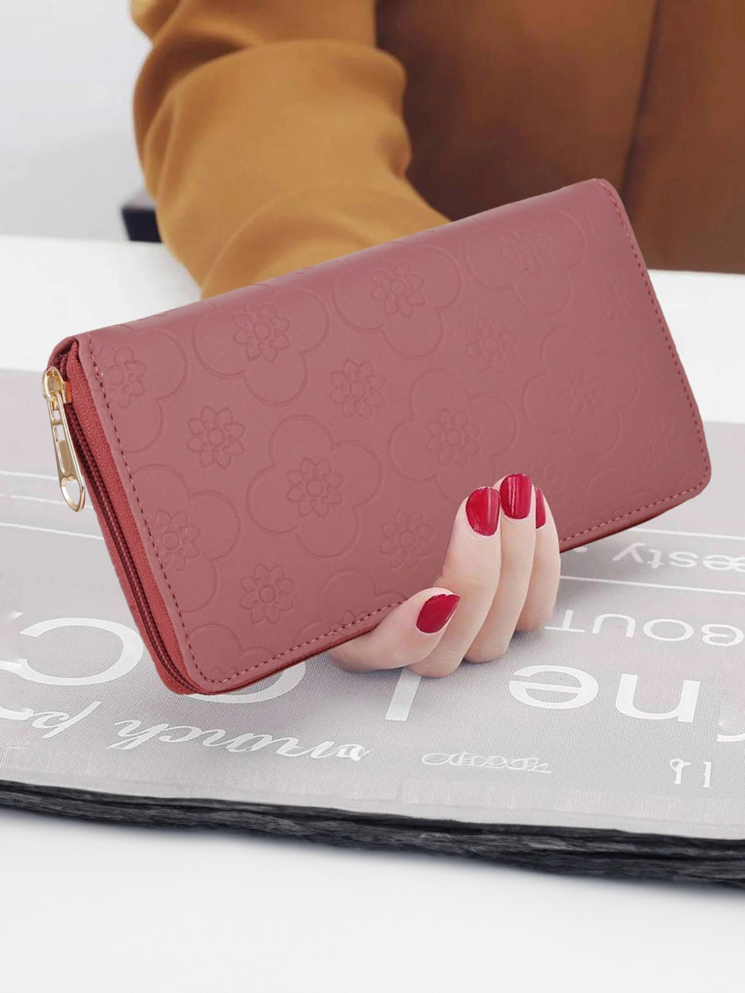 ALSU Women Self Design Zip Around Wallet