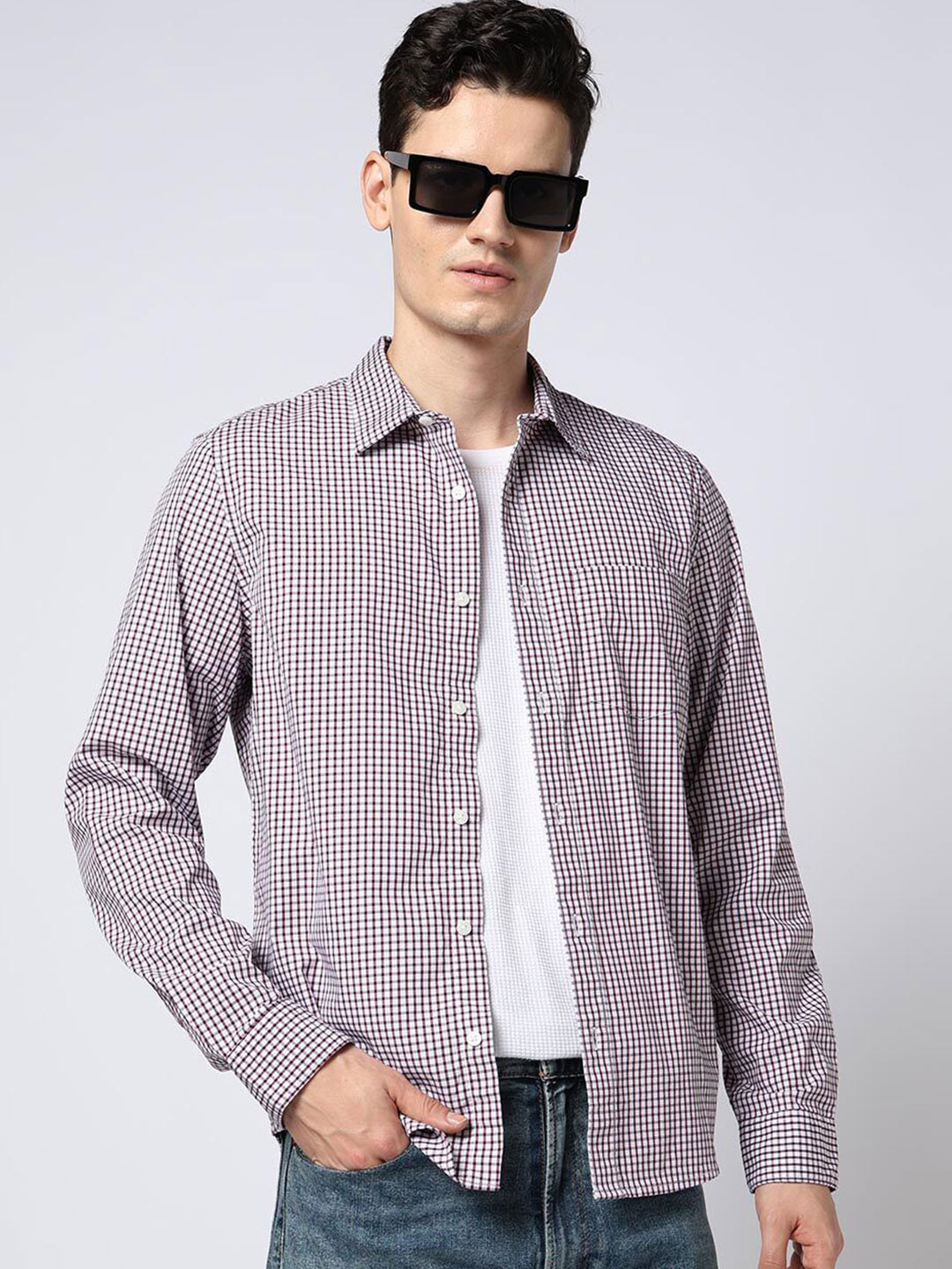 GAP Slim Fit Spread Collar Cotton Poplin Check Shirt