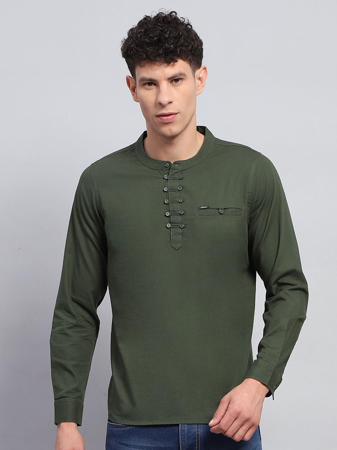 Monte Carlo Band Collar Cotton Straight Short Kurta