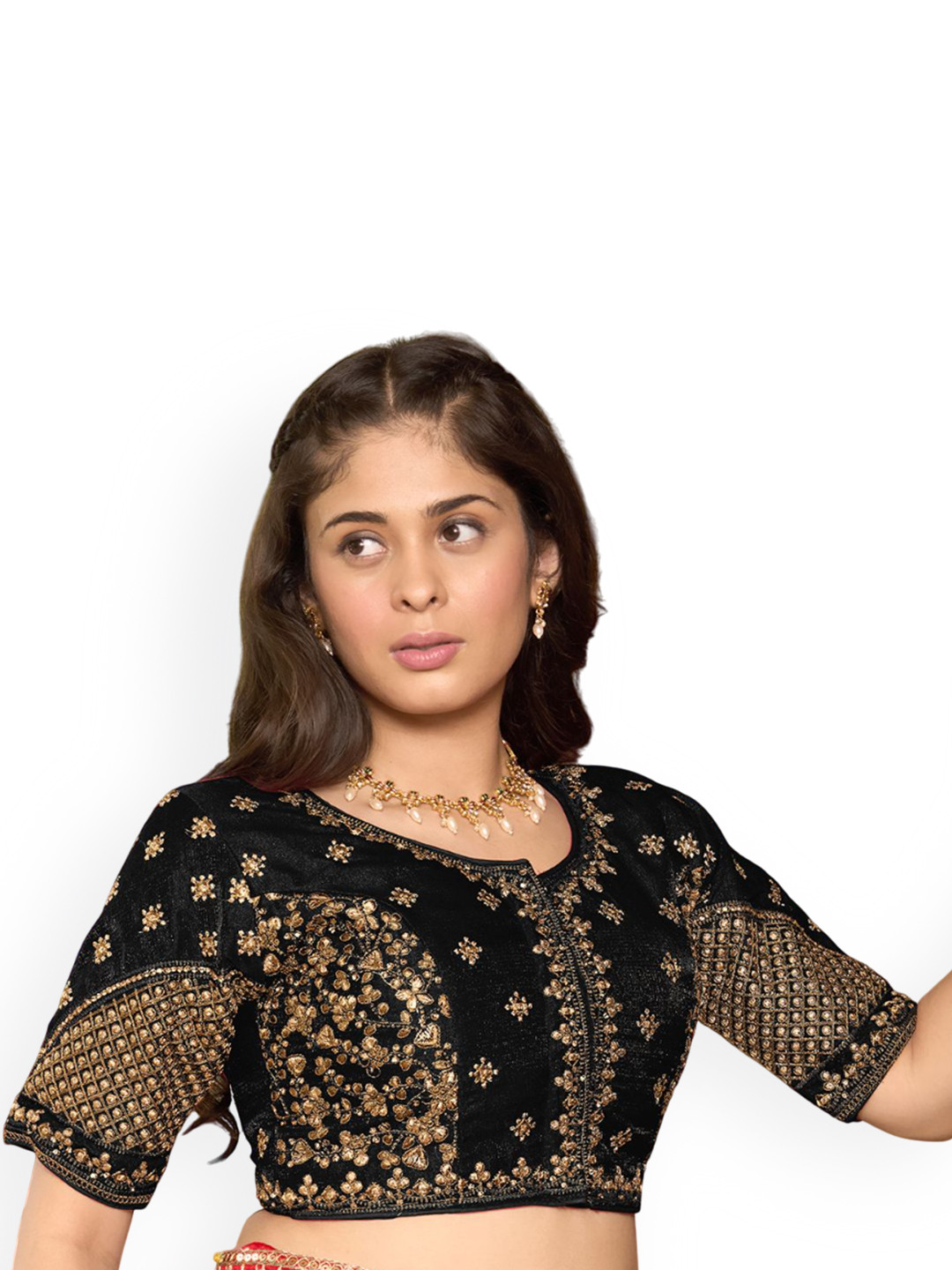 HERE&NOW Round Neck Embroidery Work Saree Blouse