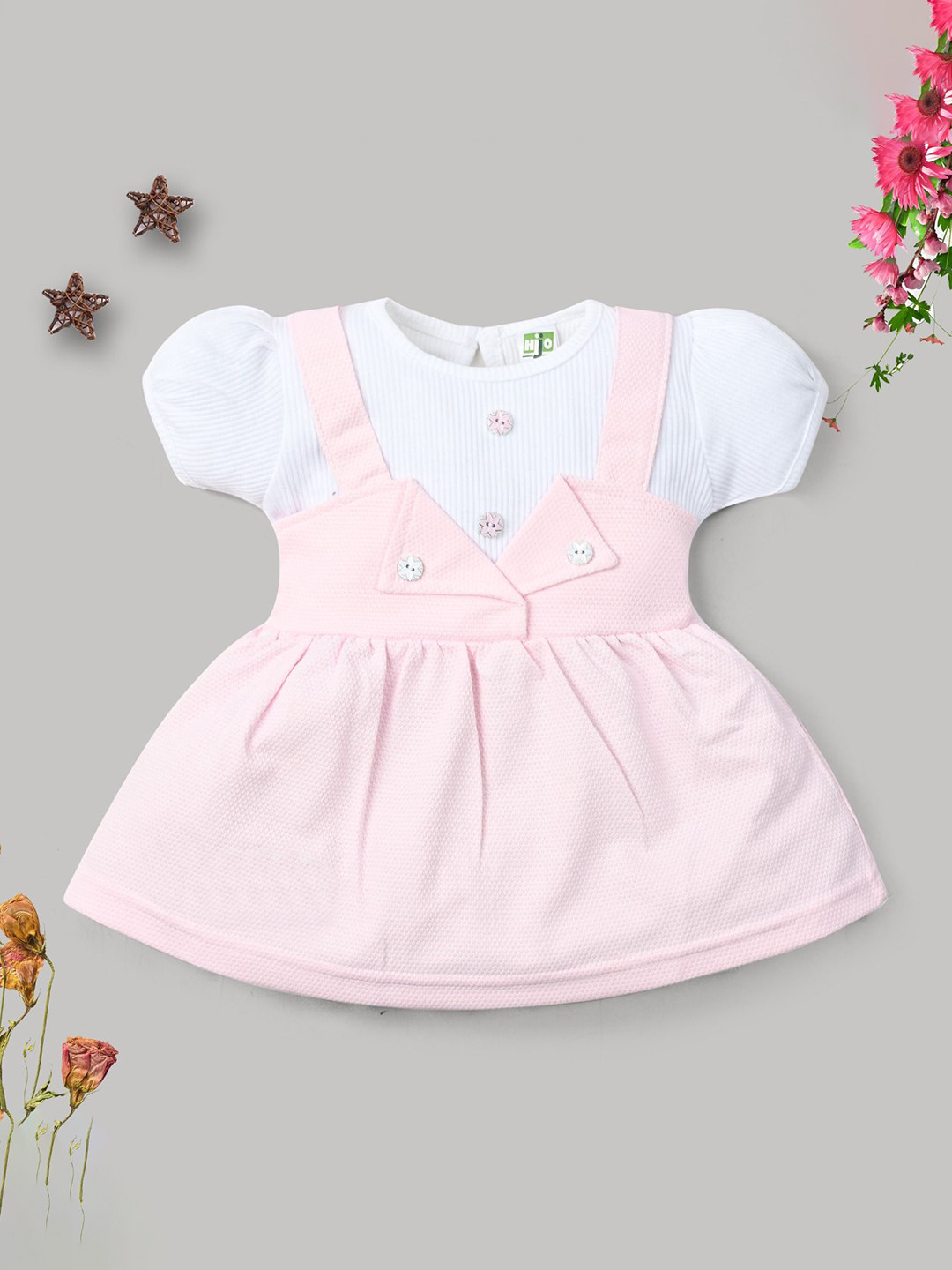Hijo Kids Wear Girls Puff Sleeves Pinafore Dress