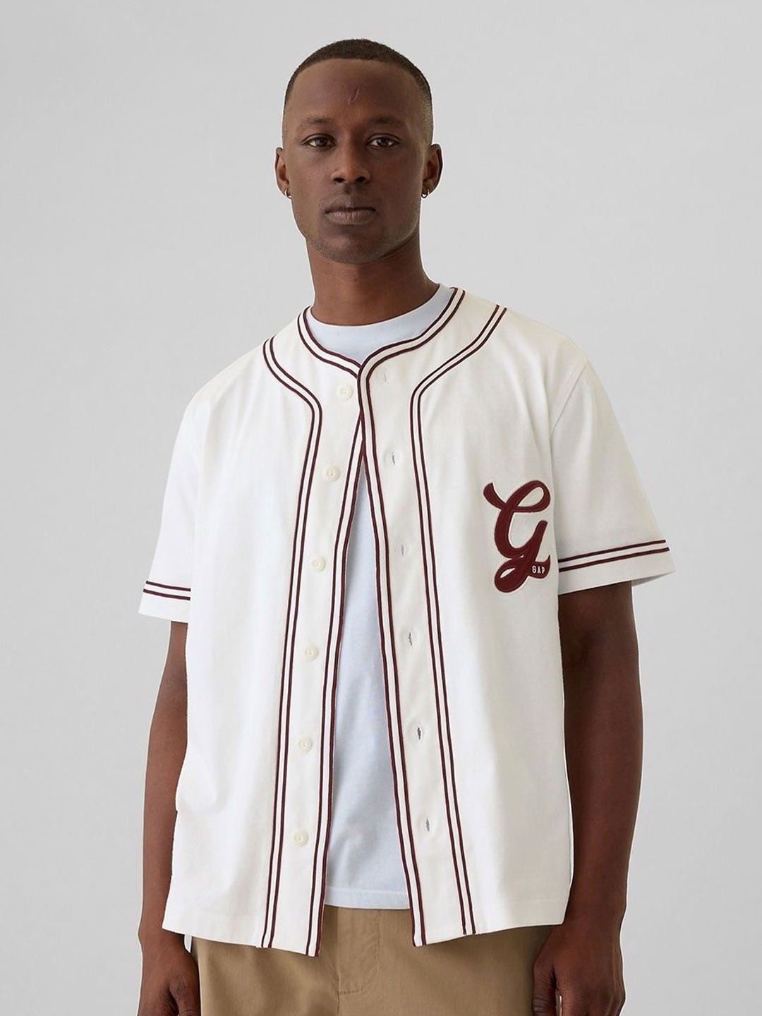 GAP Logo Print Collarless Regular Fit V-Neck Cotton Shirt