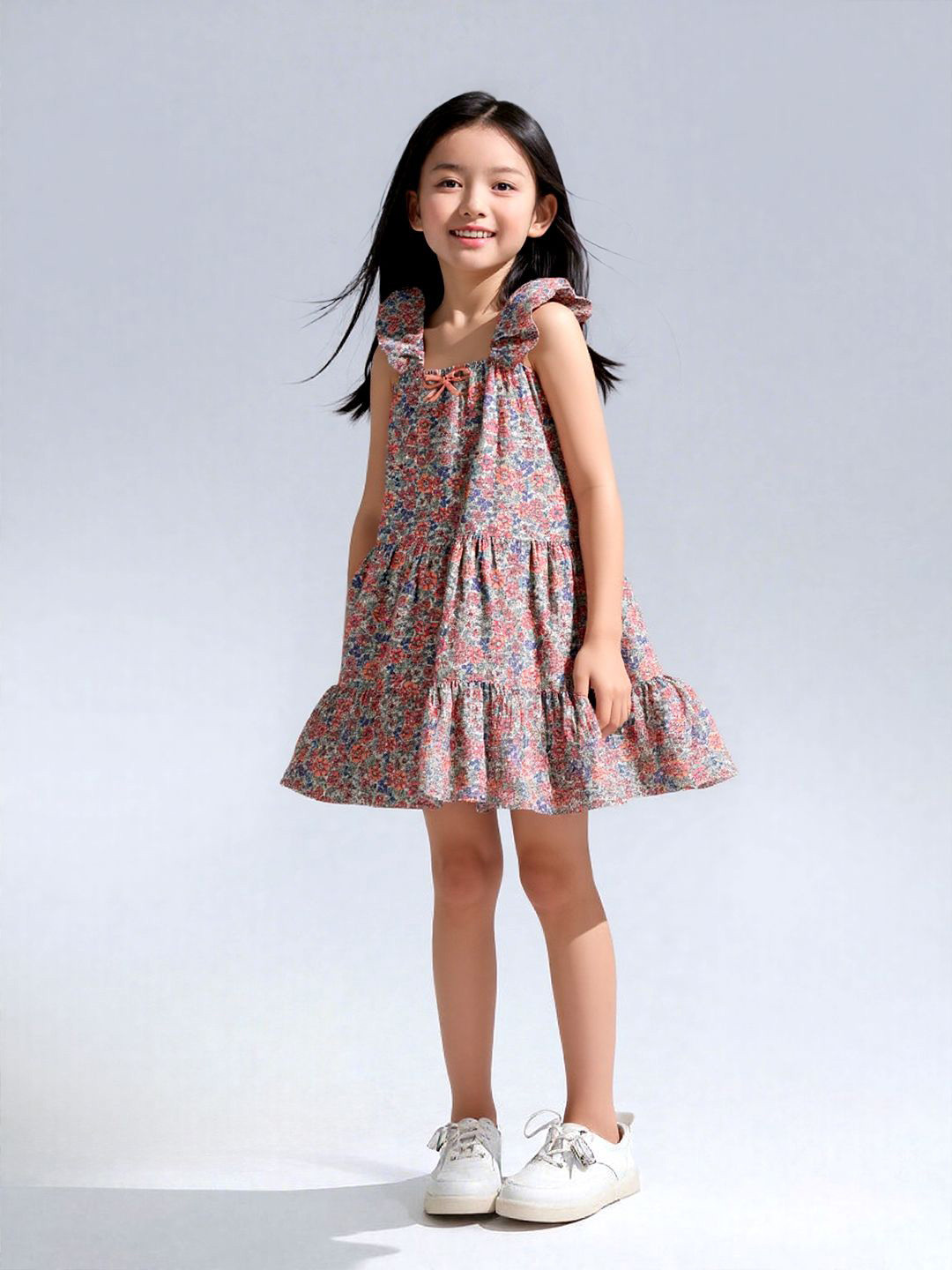 A.T.U.N. Girls Cotton Floral Printed Sleeveless Lavendar Multi Jolie Dress