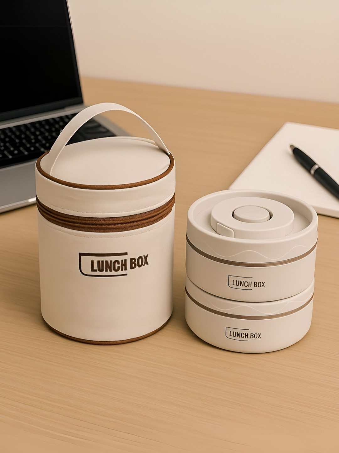 Myntra Elegant Homes Cream 2 Pieces Stainless Steel Bento Lunch Box With Bag