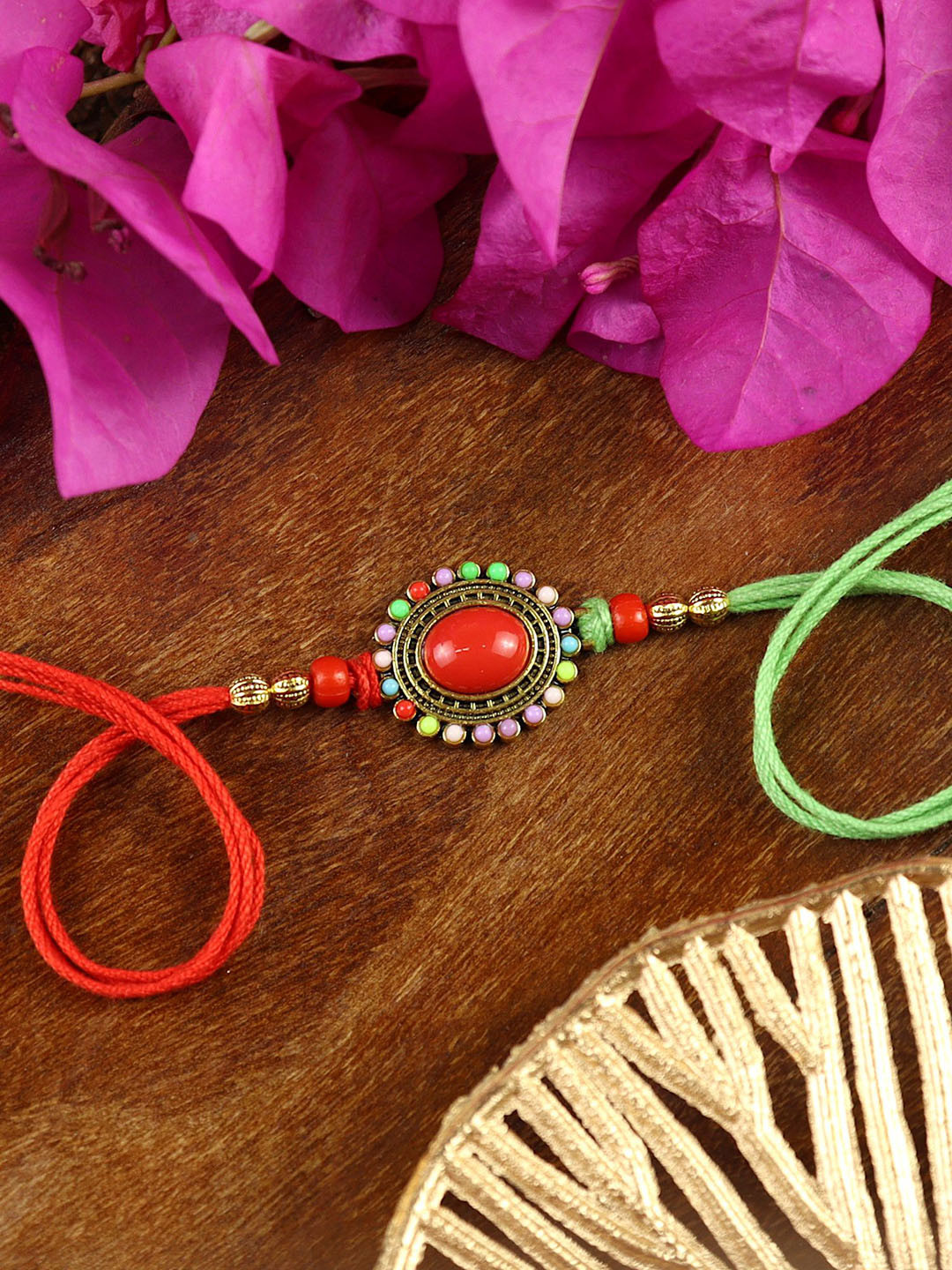 Asthetika Set of 2 Agate Stone Studded Thread Rakhi with Roli Chawal