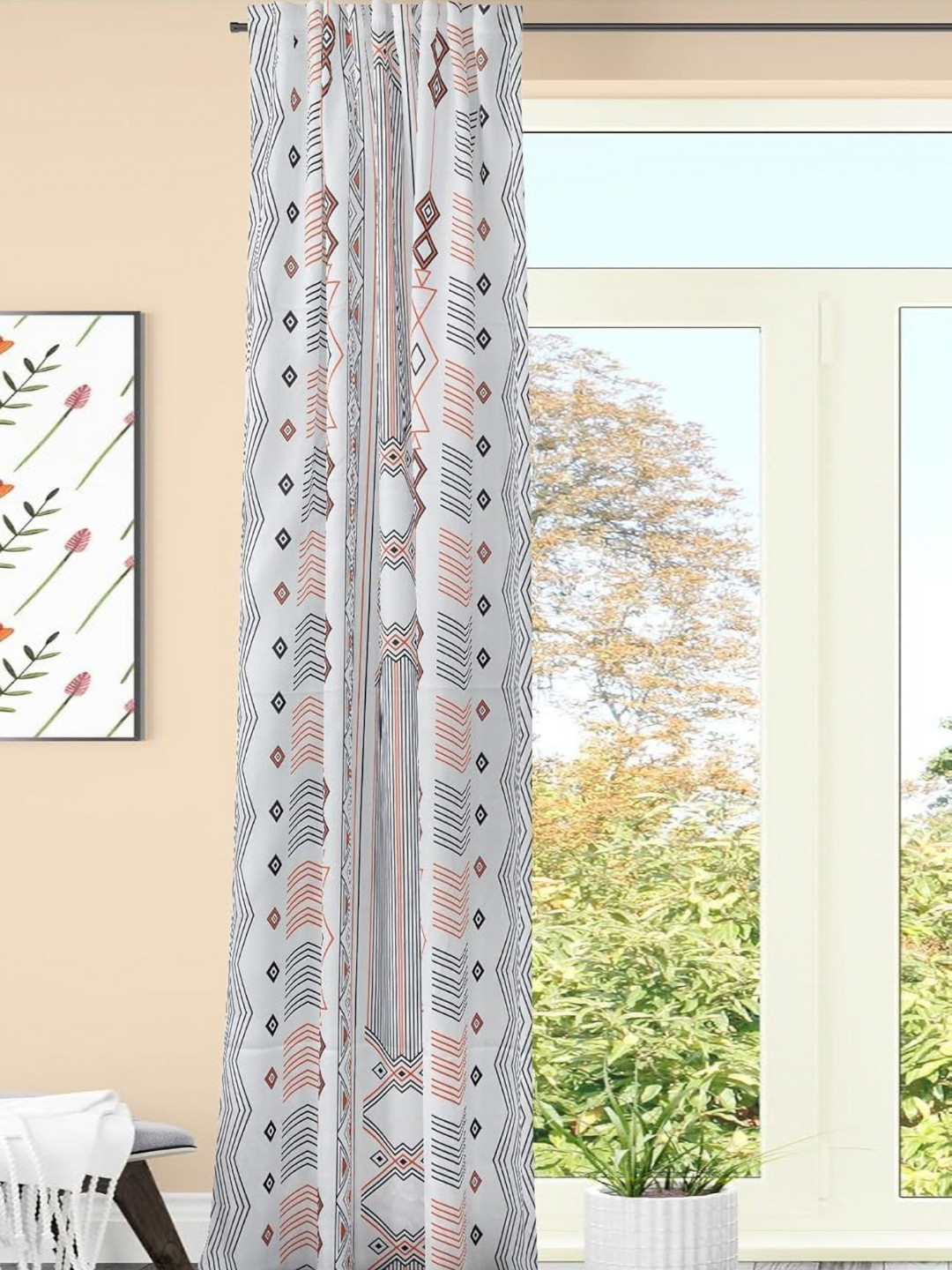 AAZEEM Softscape Series White 2 Pieces Geometric Printed Velvet Door Curtain